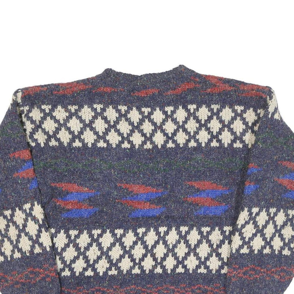 PAUSE Womens Blue Patterned Jumper Round Neck Chunky Knit S Wool Blend