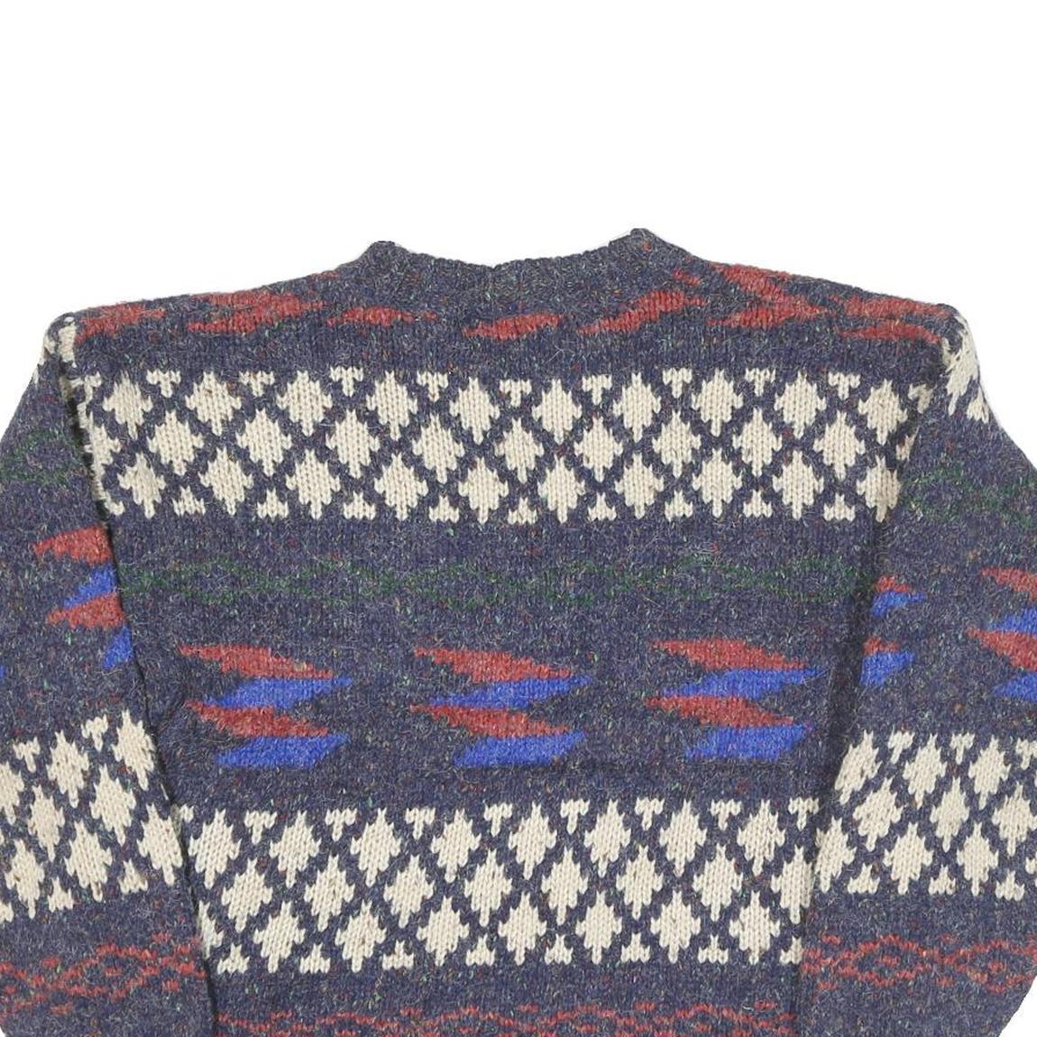PAUSE Womens Blue Patterned Jumper Round Neck Chunky Knit S Wool Blend