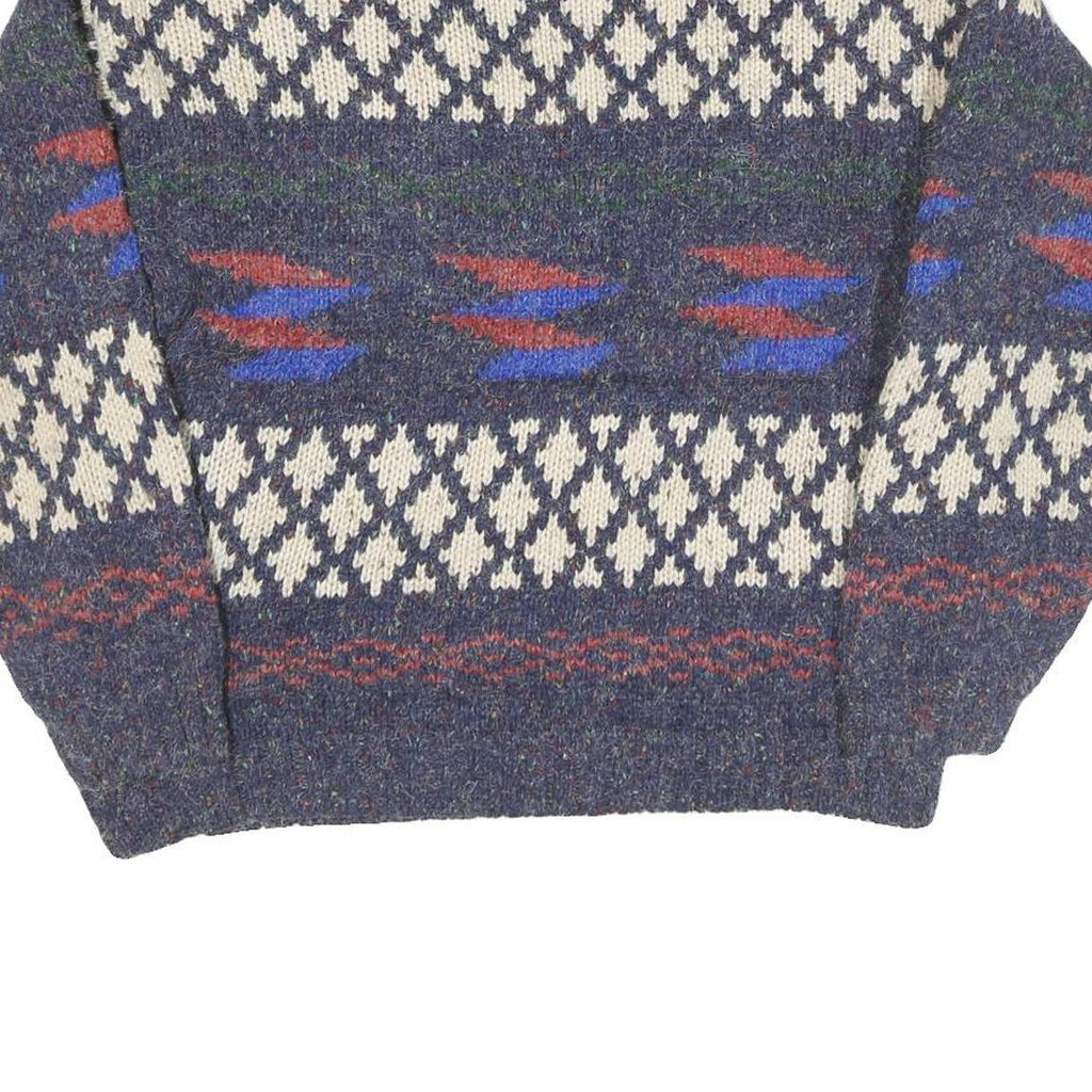 PAUSE Womens Blue Patterned Jumper Round Neck Chunky Knit S Wool Blend