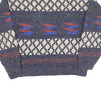 PAUSE Womens Blue Patterned Jumper Round Neck Chunky Knit S Wool Blend