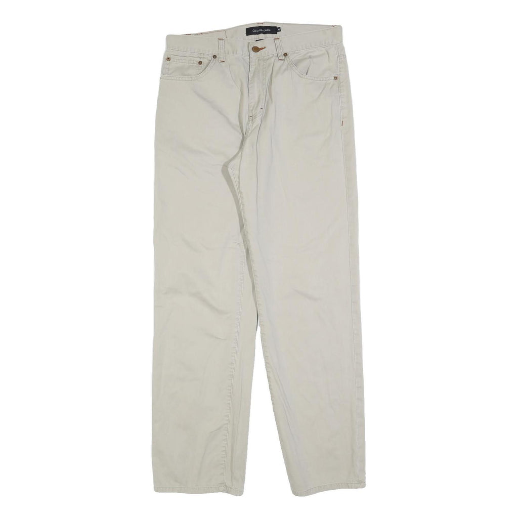 CALVIN KLEIN JEANS Mens Cotton Blend Beige Regular Trousers W32 L30 Classic Zip