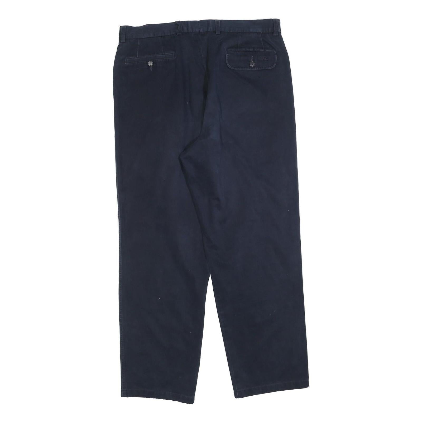 FAY Mens Cotton Blend Navy Regular Straight Trousers W35 L30 Classic Zip