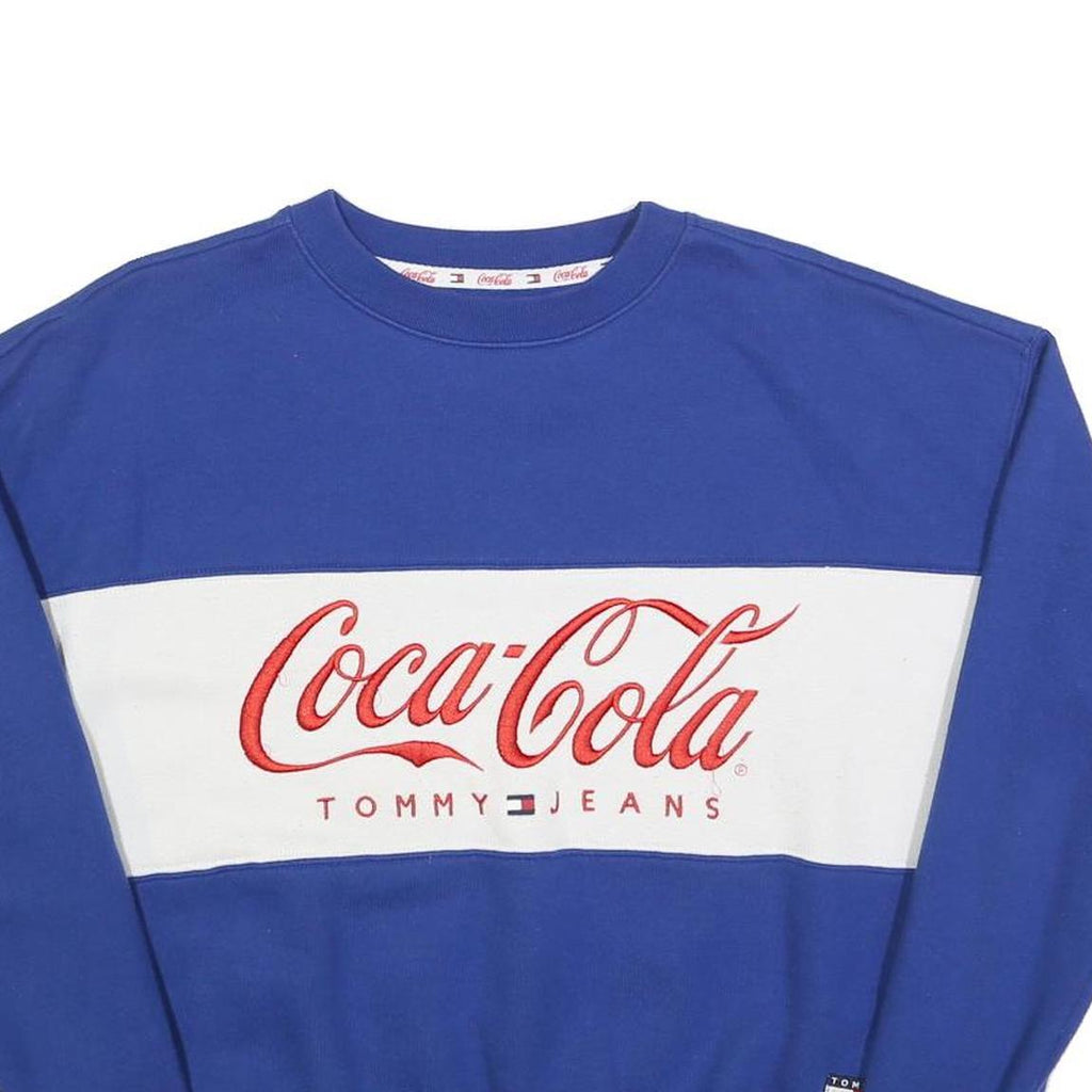 TOMMY JEANS Mens Blue & White Coca-Cola Crew Neck S Sweatshirt Embroidered Logo