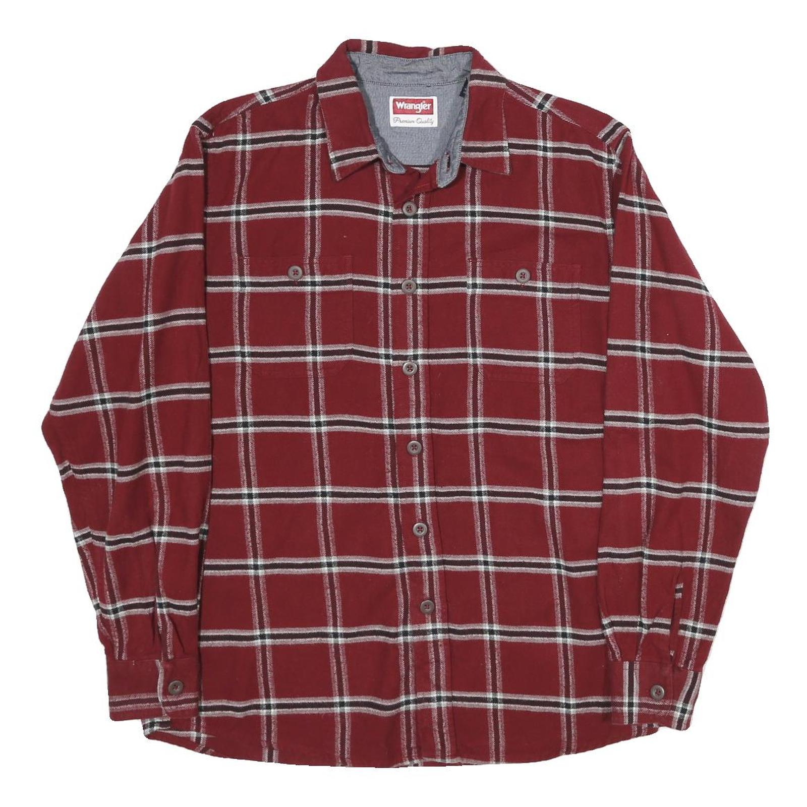 WRANGLER Mens Red & White Check Shirt M Long Sleeve Button Casual Cotton