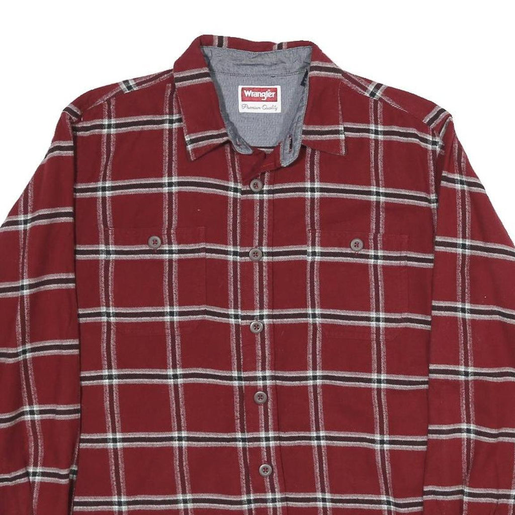 WRANGLER Mens Red & White Check Shirt M Long Sleeve Button Casual Cotton
