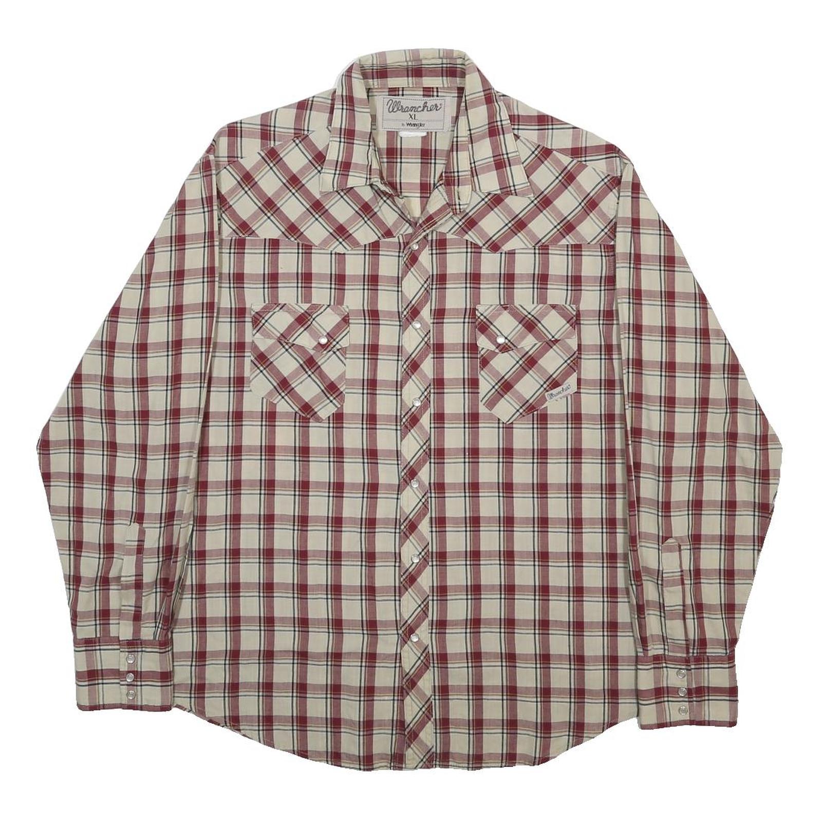 WRANGLER Mens Beige & Red Checked Long Sleeve Polo Shirt XL Classic Casual