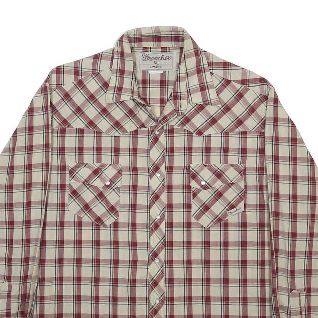 WRANGLER Mens Beige & Red Checked Long Sleeve Polo Shirt XL Classic Casual