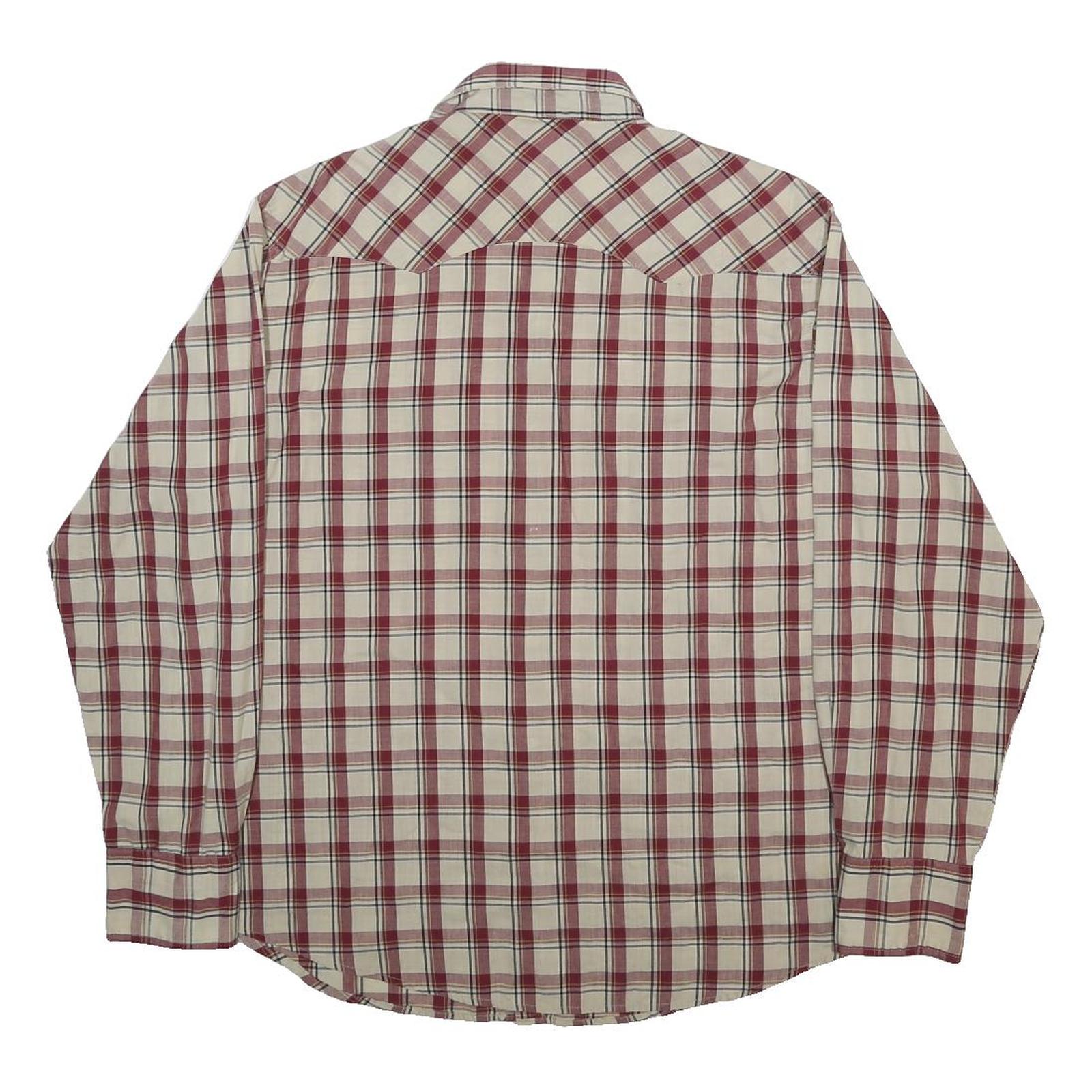 WRANGLER Mens Beige & Red Checked Long Sleeve Polo Shirt XL Classic Casual