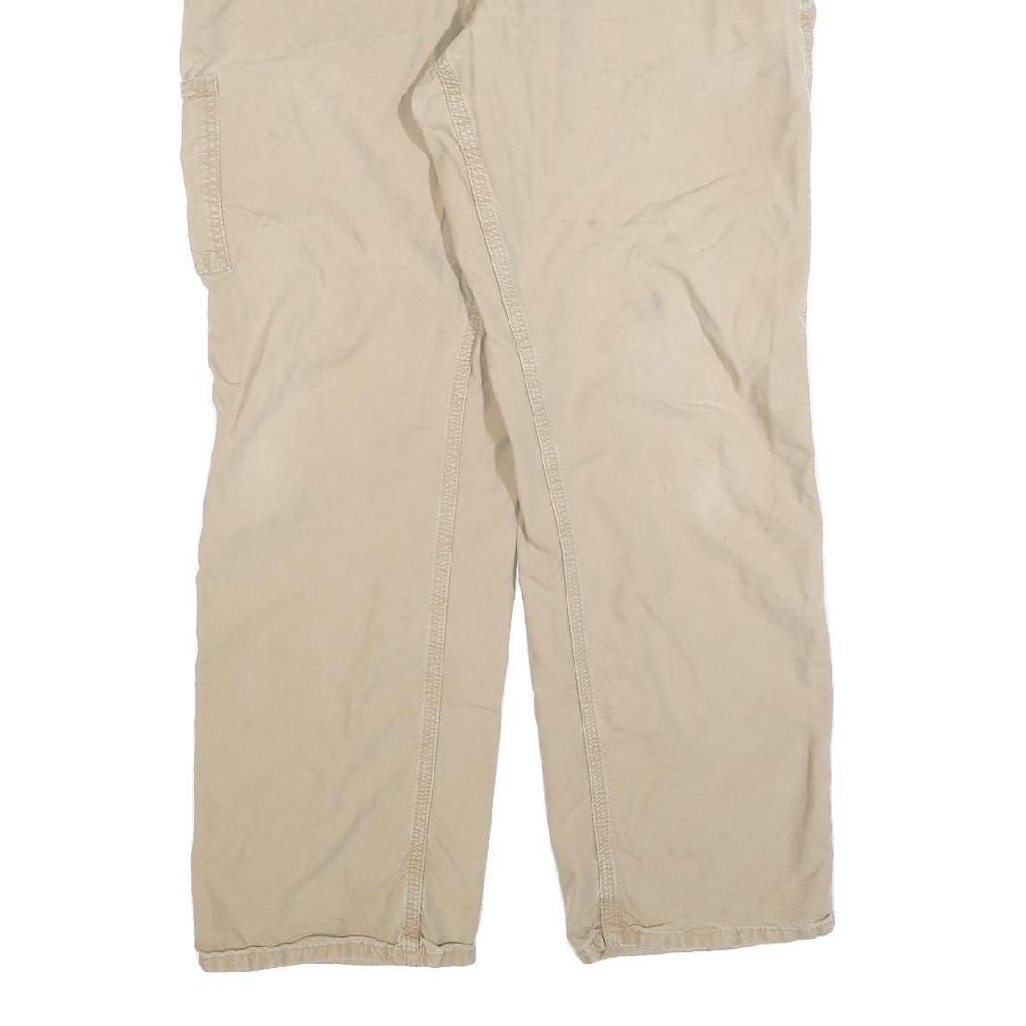 CARHARTT Mens Regular Beige Cotton Blend Trousers W36 L32 Workwear Zip Closure