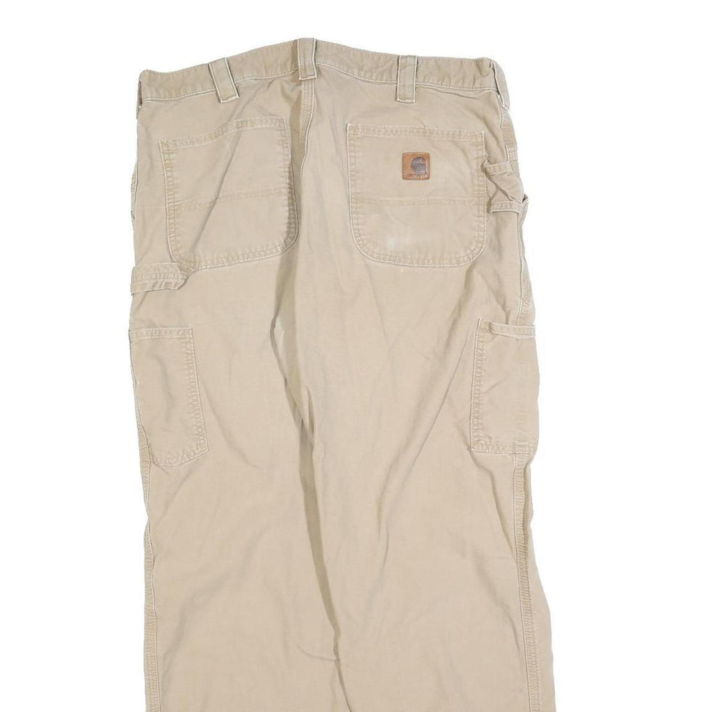 CARHARTT Mens Regular Beige Cotton Blend Trousers W36 L32 Workwear Zip Closure