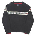 TOMMY HILFIGER Mens Black Patterned Cotton Blend Jumper Crew Neck Basic Knit L