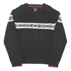 TOMMY HILFIGER Mens Black Patterned Cotton Blend Jumper Crew Neck Basic Knit L