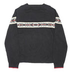 TOMMY HILFIGER Mens Black Patterned Cotton Blend Jumper Crew Neck Basic Knit L