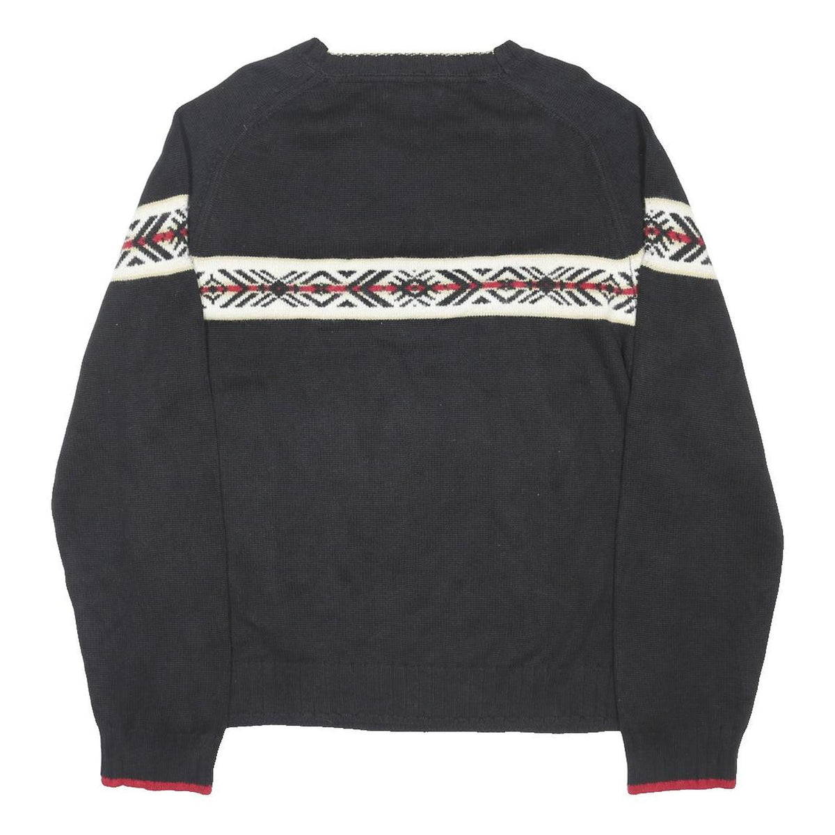 TOMMY HILFIGER Mens Black Patterned Cotton Blend Jumper Crew Neck Basic Knit L