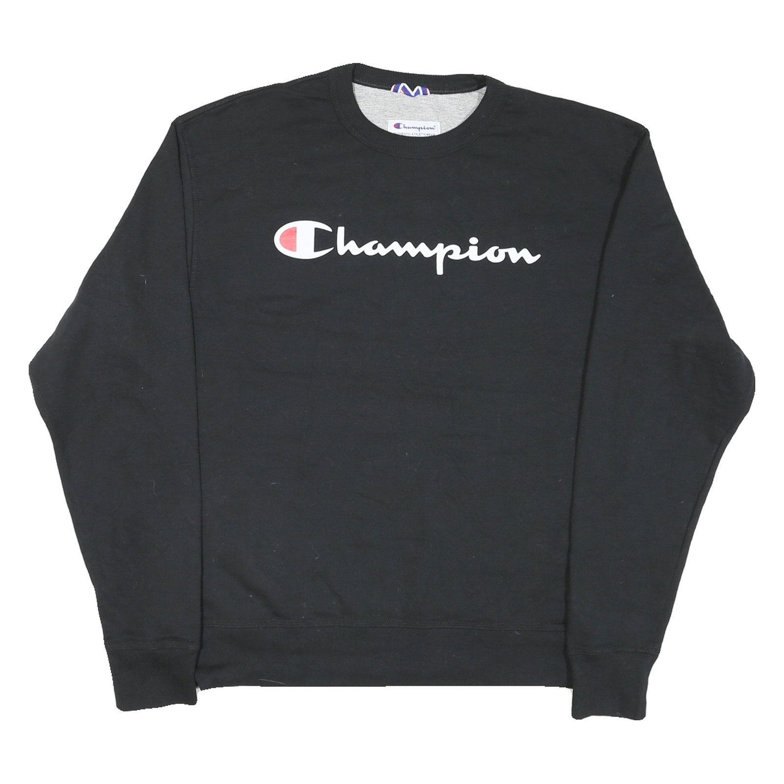 CHAMPION Mens Black Crew Neck M Logo Print Cotton Blend Sweatshirt