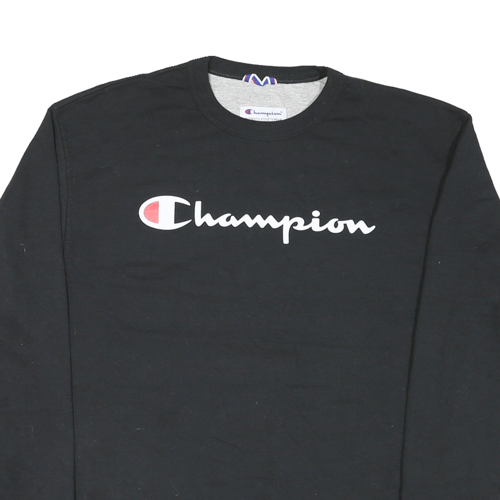CHAMPION Mens Black Crew Neck M Logo Print Cotton Blend Sweatshirt