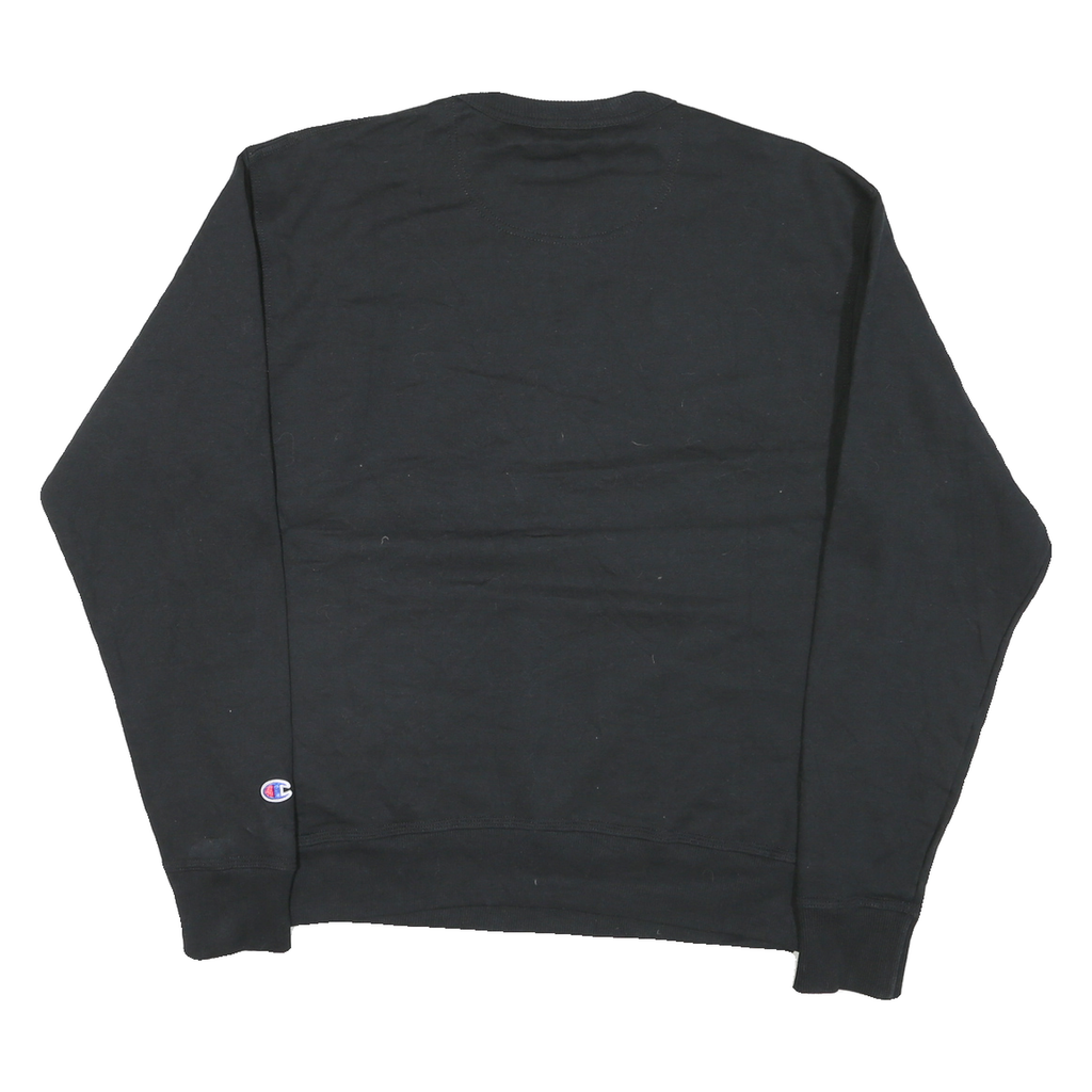 CHAMPION Mens Black Crew Neck M Logo Print Cotton Blend Sweatshirt