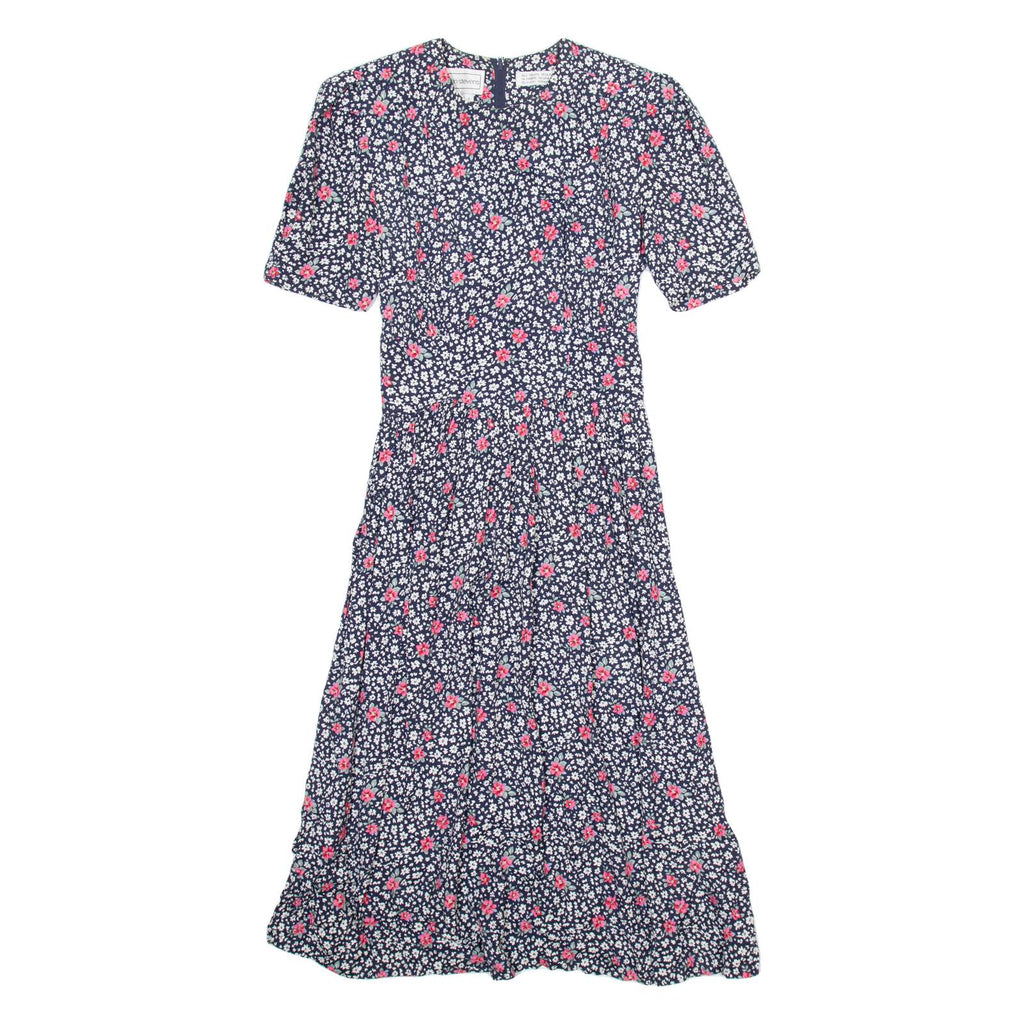 KARIN STEVENS Womens Day Dress Blue Floral Short Sleeve Midi S