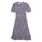 KARIN STEVENS Womens Day Dress Blue Floral Short Sleeve Midi S