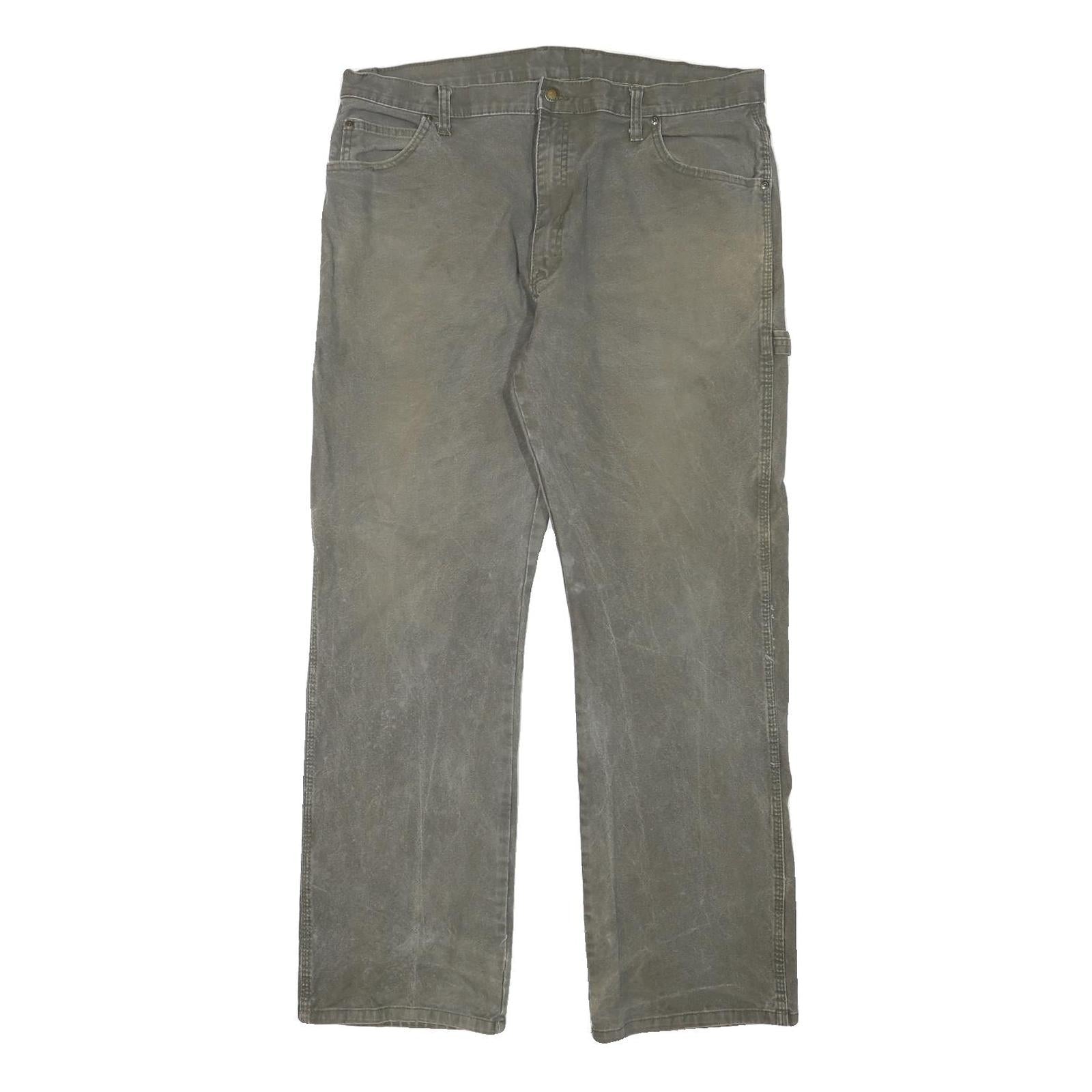 DICKIES Mens Regular Fit Cotton Blend Grey Workwear Trousers W36 L30 Utility Zip