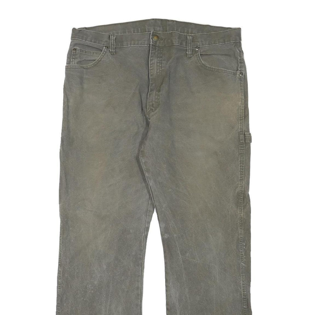 DICKIES Mens Regular Fit Cotton Blend Grey Workwear Trousers W36 L30 Utility Zip