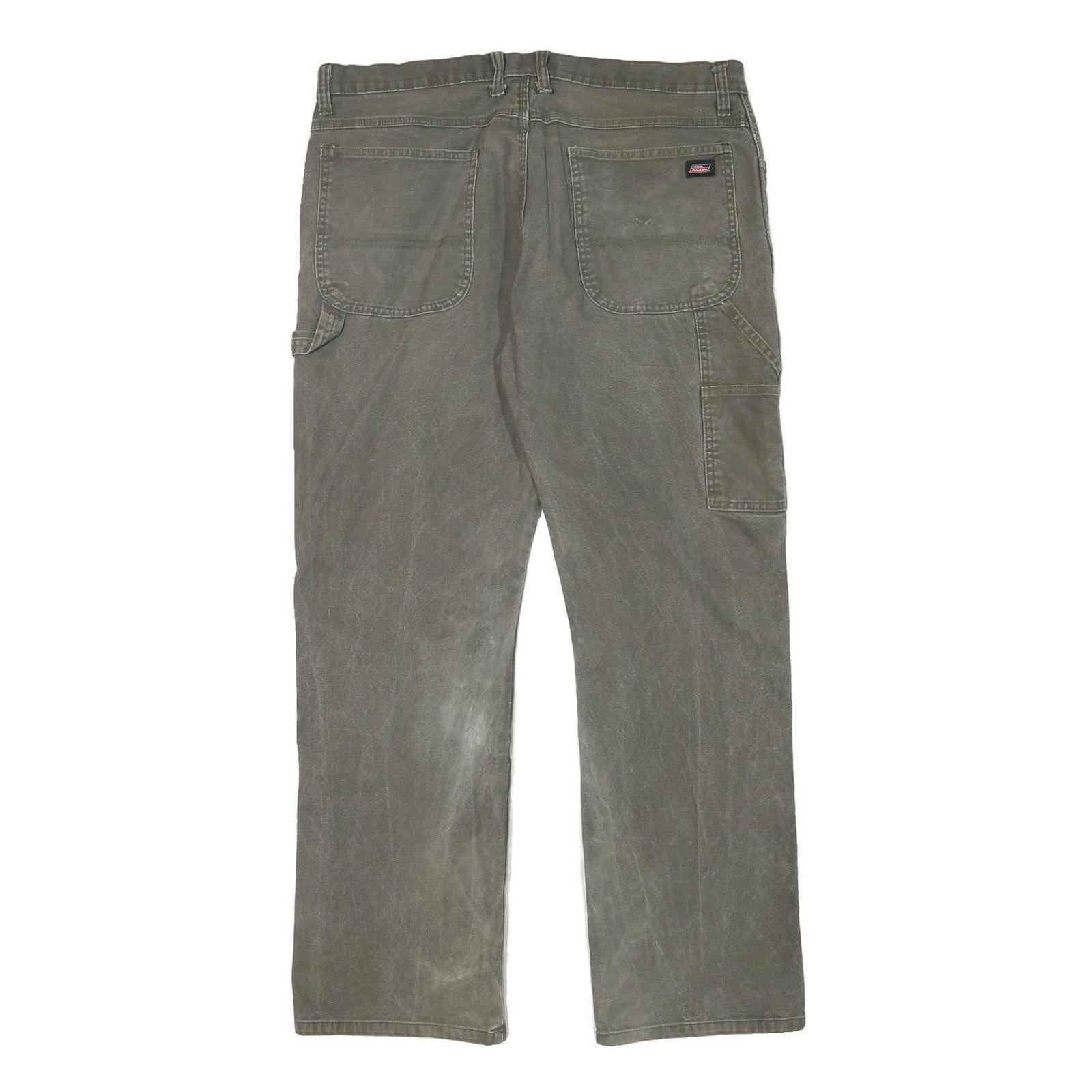 DICKIES Mens Regular Fit Cotton Blend Grey Workwear Trousers W36 L30 Utility Zip