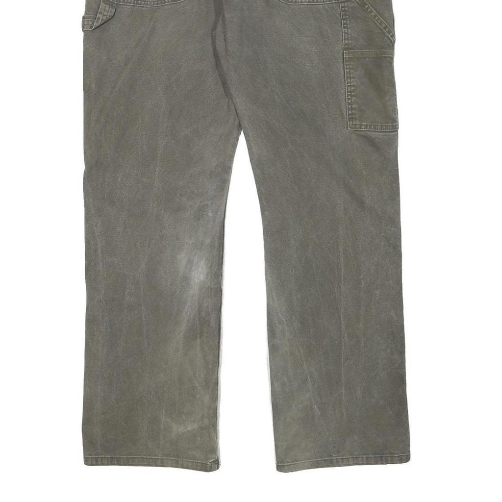 DICKIES Mens Regular Fit Cotton Blend Grey Workwear Trousers W36 L30 Utility Zip