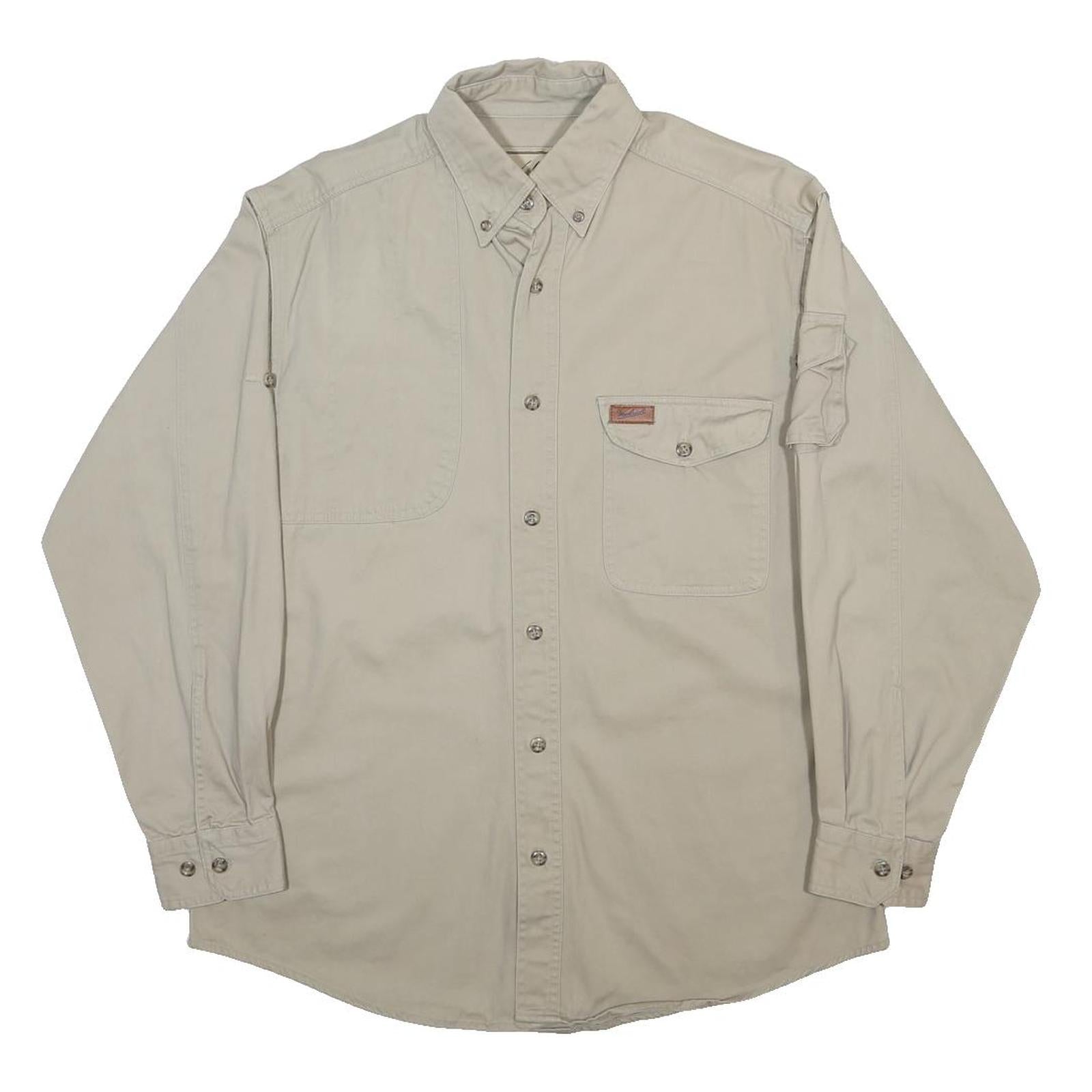 WOOLRICH Mens Beige Cotton Blend Shirt M Button Down Casual Workwear