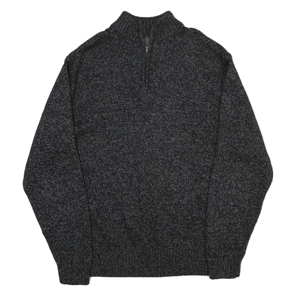 CHAPS Mens Black & Grey Patterned Jumper Half Zip Crew Neck Basic Knit XL Cotton