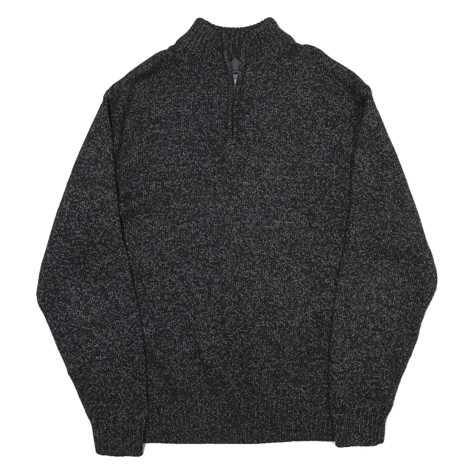 CHAPS Mens Black & Grey Patterned Jumper Half Zip Crew Neck Basic Knit XL Cotton