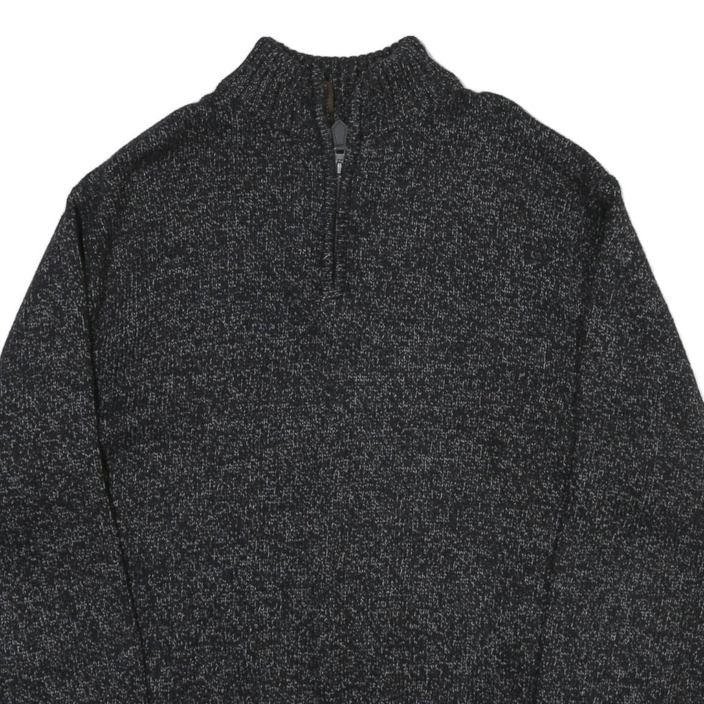 CHAPS Mens Black & Grey Patterned Jumper Half Zip Crew Neck Basic Knit XL Cotton
