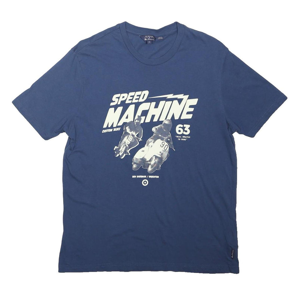 BEN SHERMAN Mens Blue Speed Machine Graphic T-Shirt M Short Sleeve Crew Neck