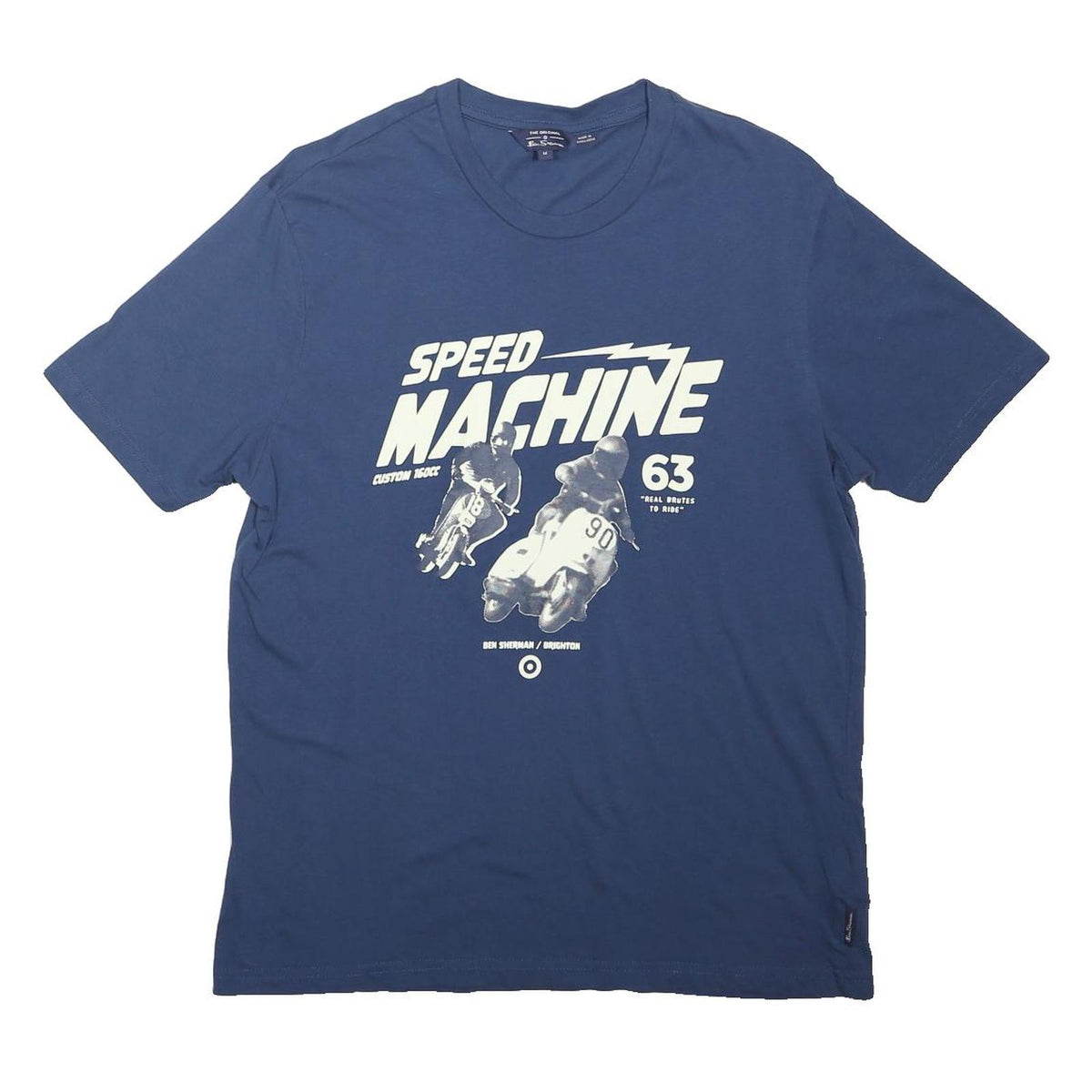 BEN SHERMAN Mens Blue Speed Machine Graphic T-Shirt M Short Sleeve Crew Neck