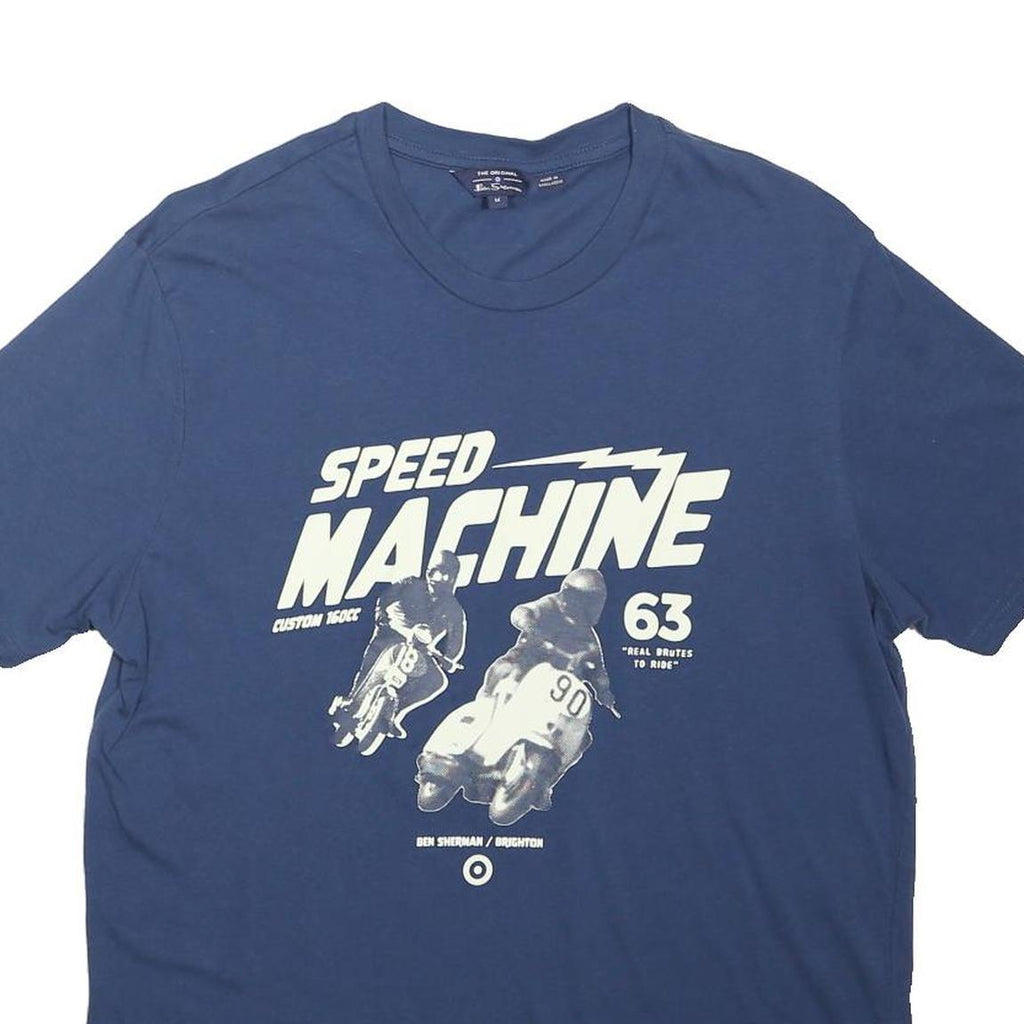 BEN SHERMAN Mens Blue Speed Machine Graphic T-Shirt M Short Sleeve Crew Neck