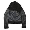 Womens Black Faux Shearling Collar Jacket XS Polyester Blend Zip Coat Outerwear