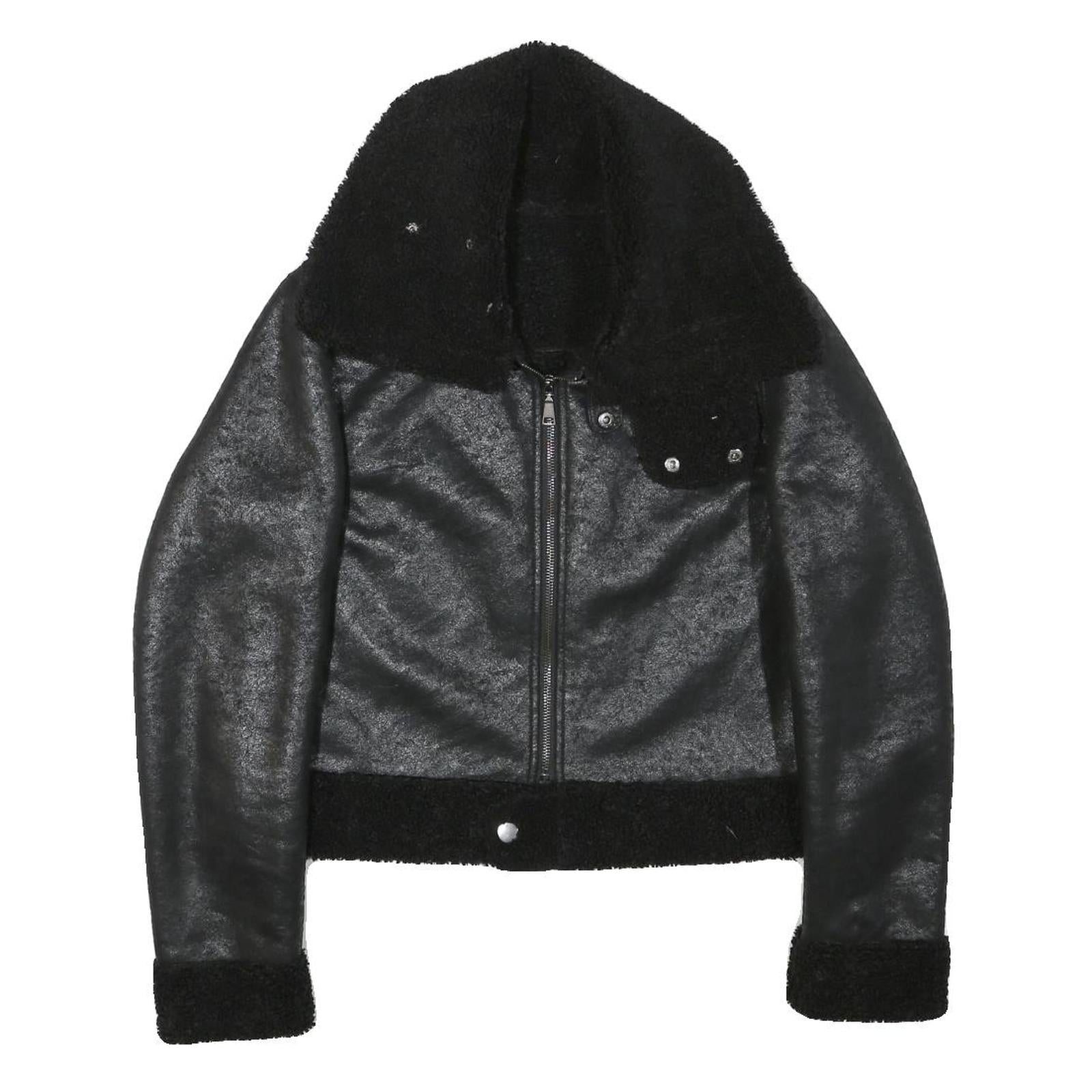 Womens Black Faux Shearling Collar Jacket XS Polyester Blend Zip Coat Outerwear