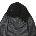 Womens Black Faux Shearling Collar Jacket XS Polyester Blend Zip Coat Outerwear