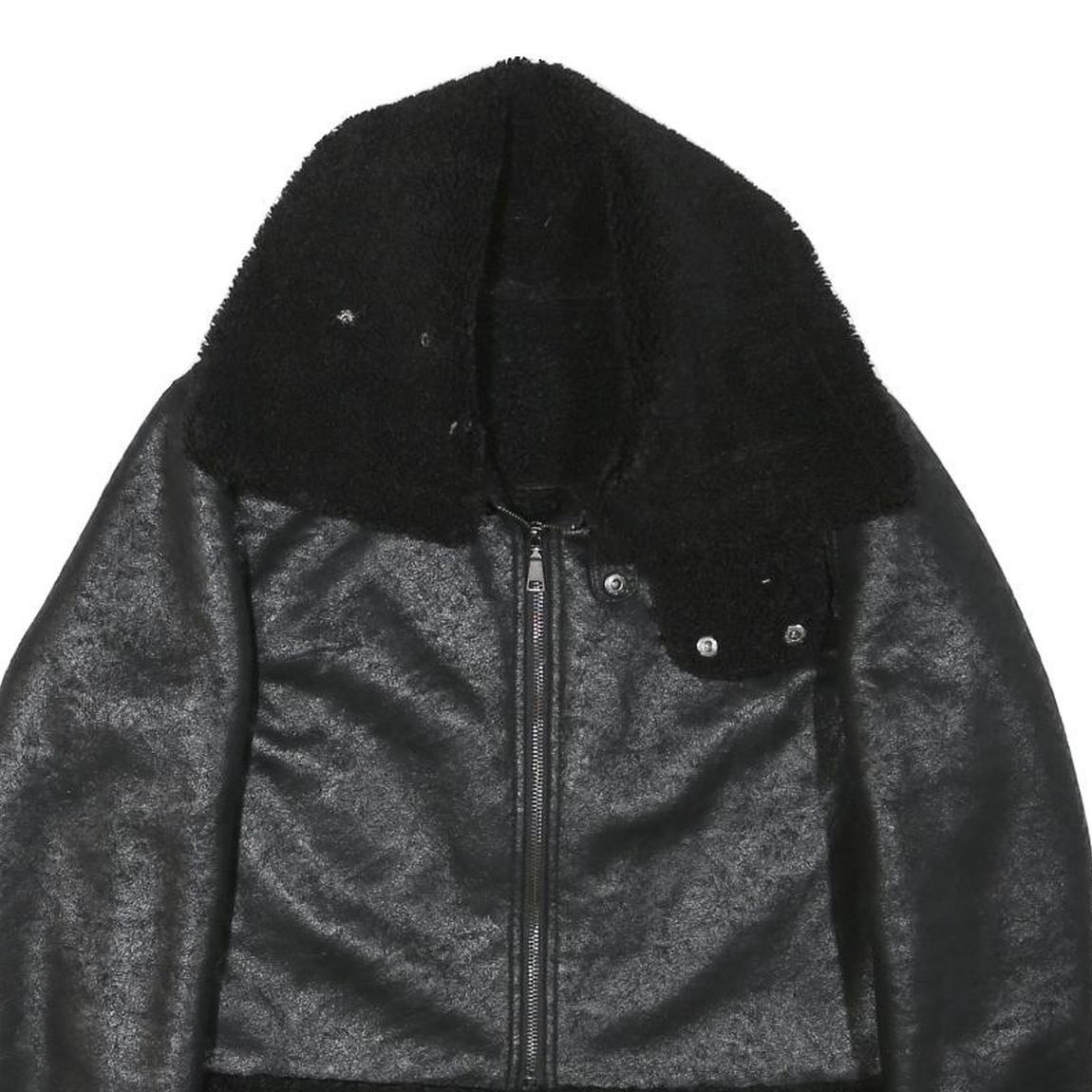 Womens Black Faux Shearling Collar Jacket XS Polyester Blend Zip Coat Outerwear