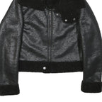 Womens Black Faux Shearling Collar Jacket XS Polyester Blend Zip Coat Outerwear