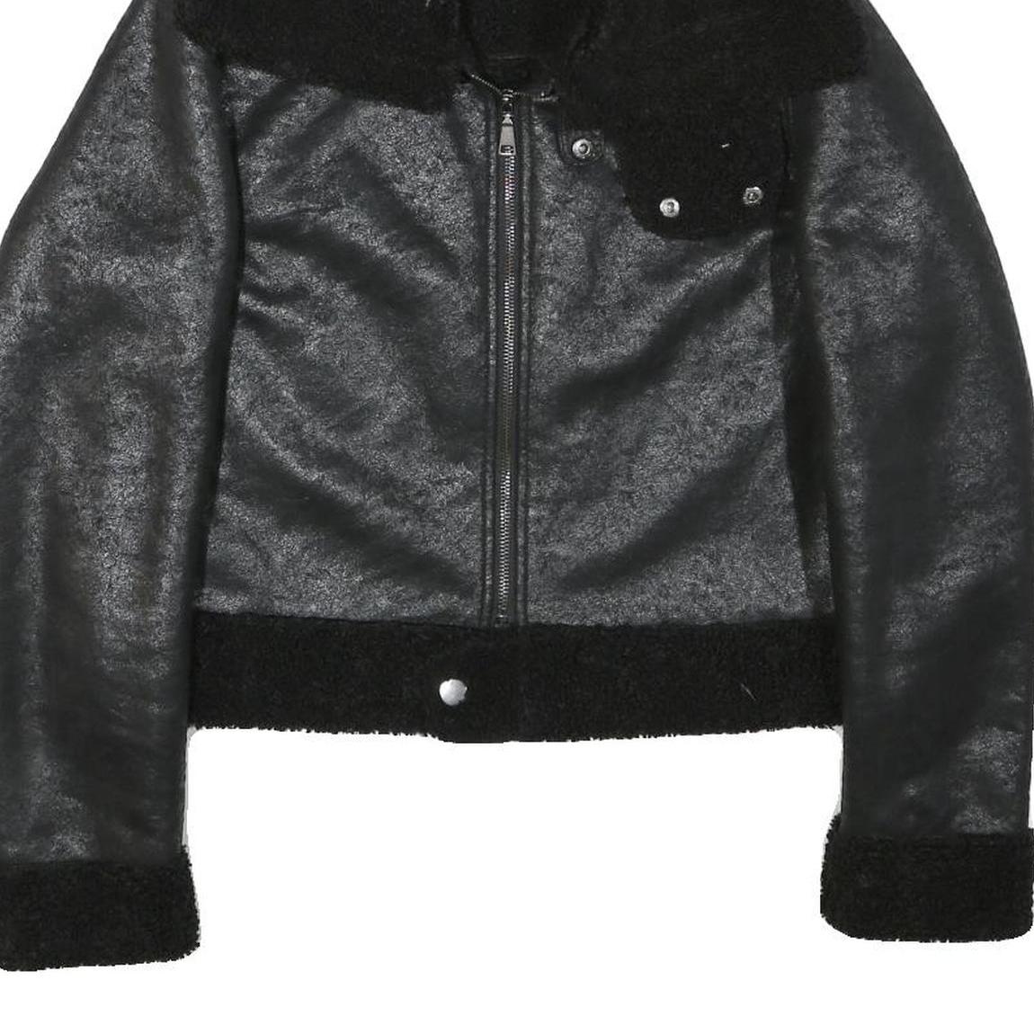 Womens Black Faux Shearling Collar Jacket XS Polyester Blend Zip Coat Outerwear