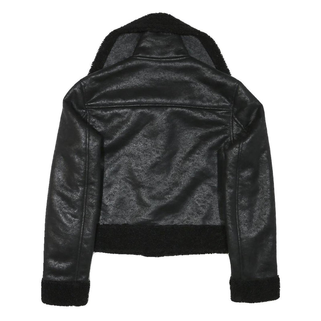 Womens Black Faux Shearling Collar Jacket XS Polyester Blend Zip Coat Outerwear