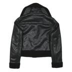 Womens Black Faux Shearling Collar Jacket XS Polyester Blend Zip Coat Outerwear