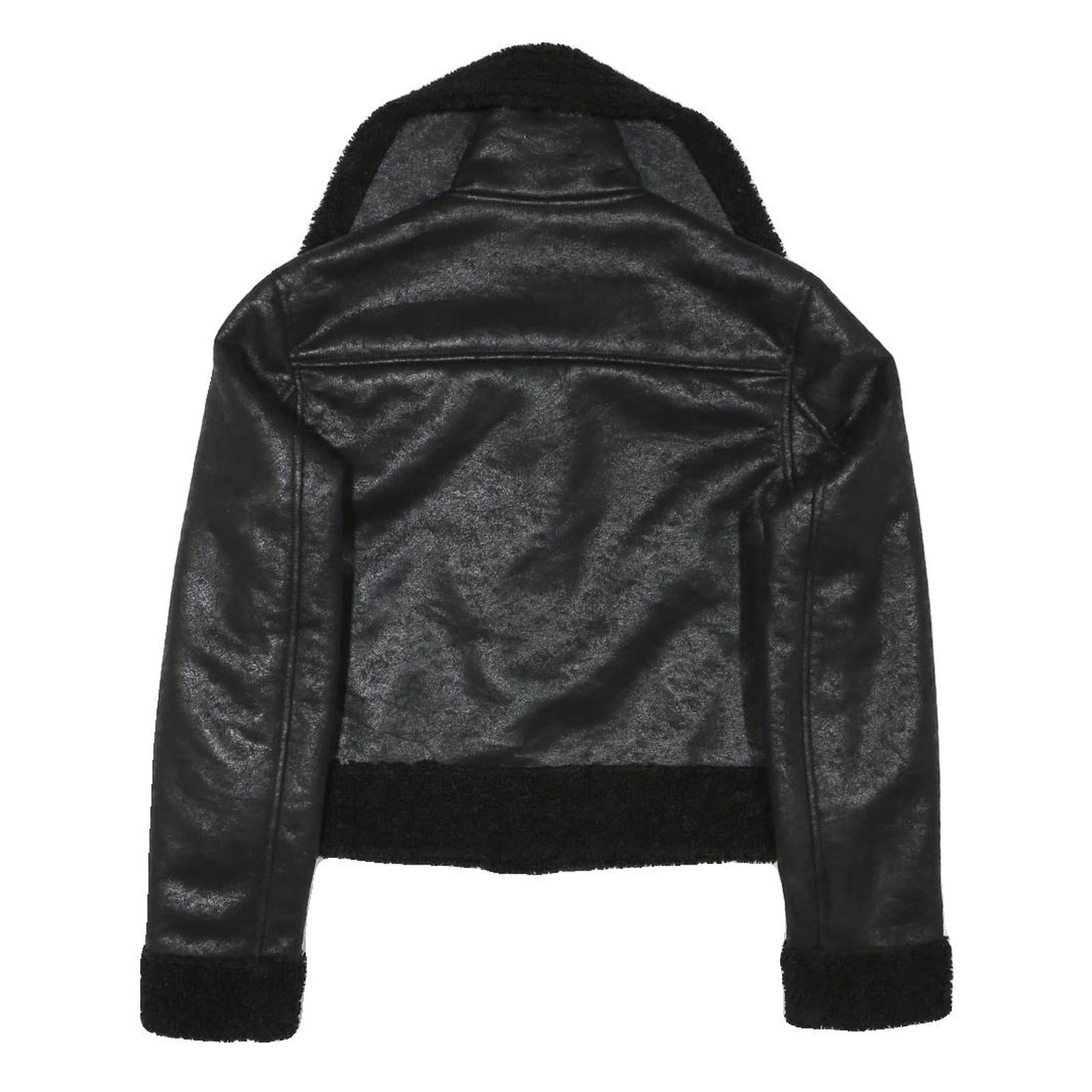 Womens Black Faux Shearling Collar Jacket XS Polyester Blend Zip Coat Outerwear