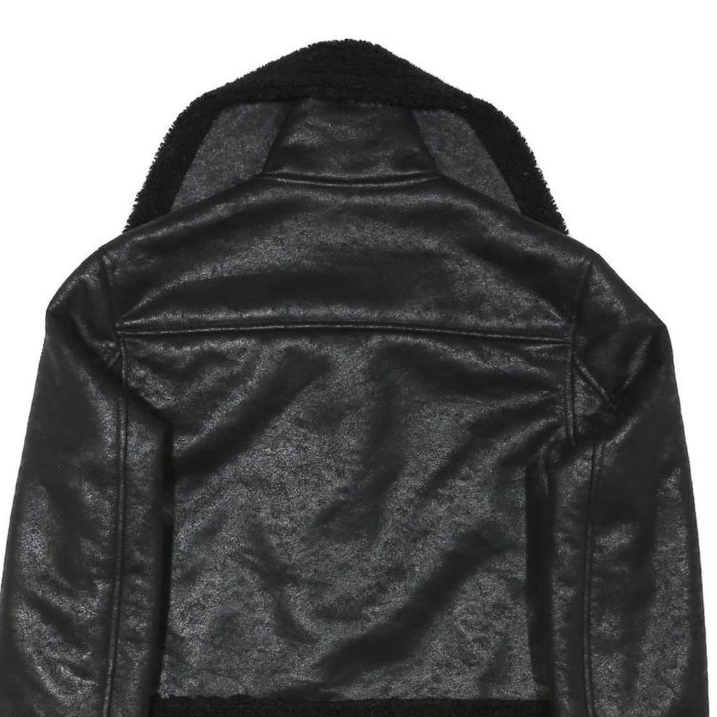 Womens Black Faux Shearling Collar Jacket XS Polyester Blend Zip Coat Outerwear