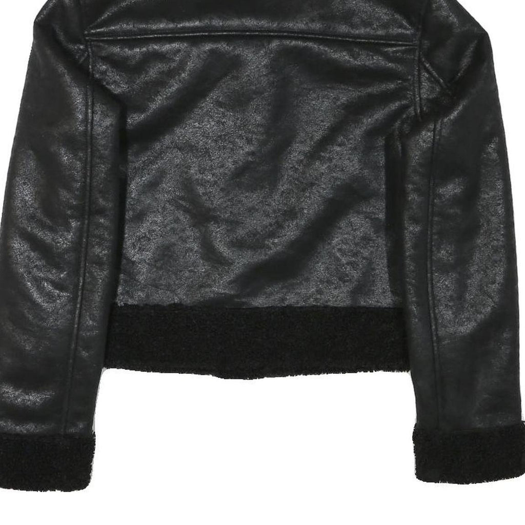 Womens Black Faux Shearling Collar Jacket XS Polyester Blend Zip Coat Outerwear