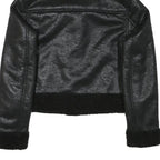 Womens Black Faux Shearling Collar Jacket XS Polyester Blend Zip Coat Outerwear