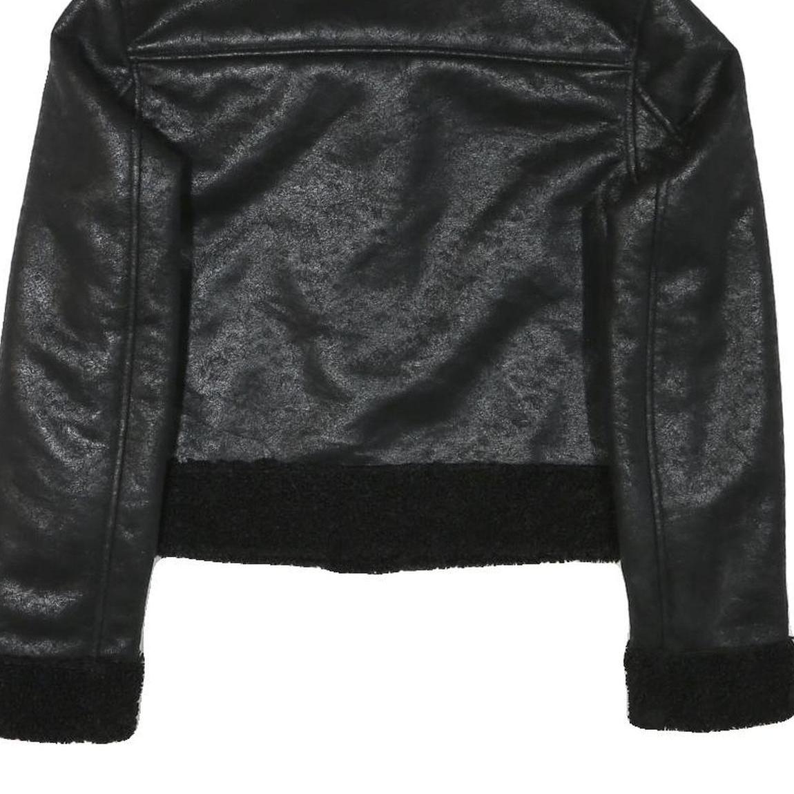 Womens Black Faux Shearling Collar Jacket XS Polyester Blend Zip Coat Outerwear