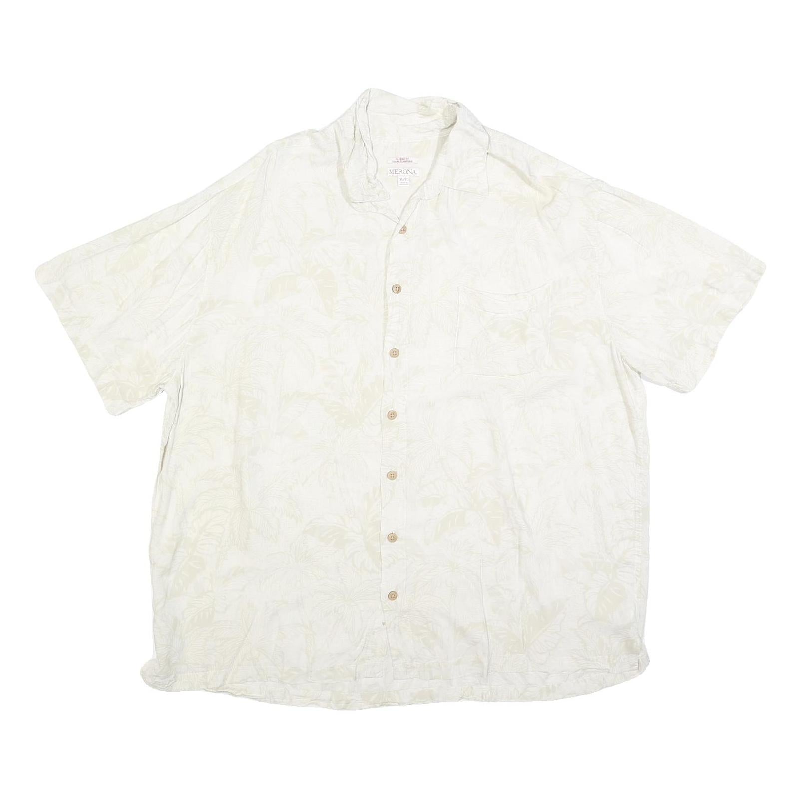 MERONA Mens White & Cream Cotton Blend Shirt XL Summer Casual Button