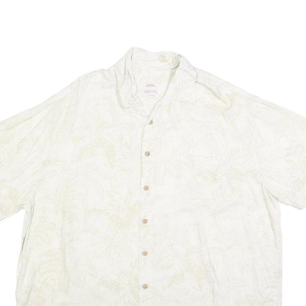 MERONA Mens White & Cream Cotton Blend Shirt XL Summer Casual Button