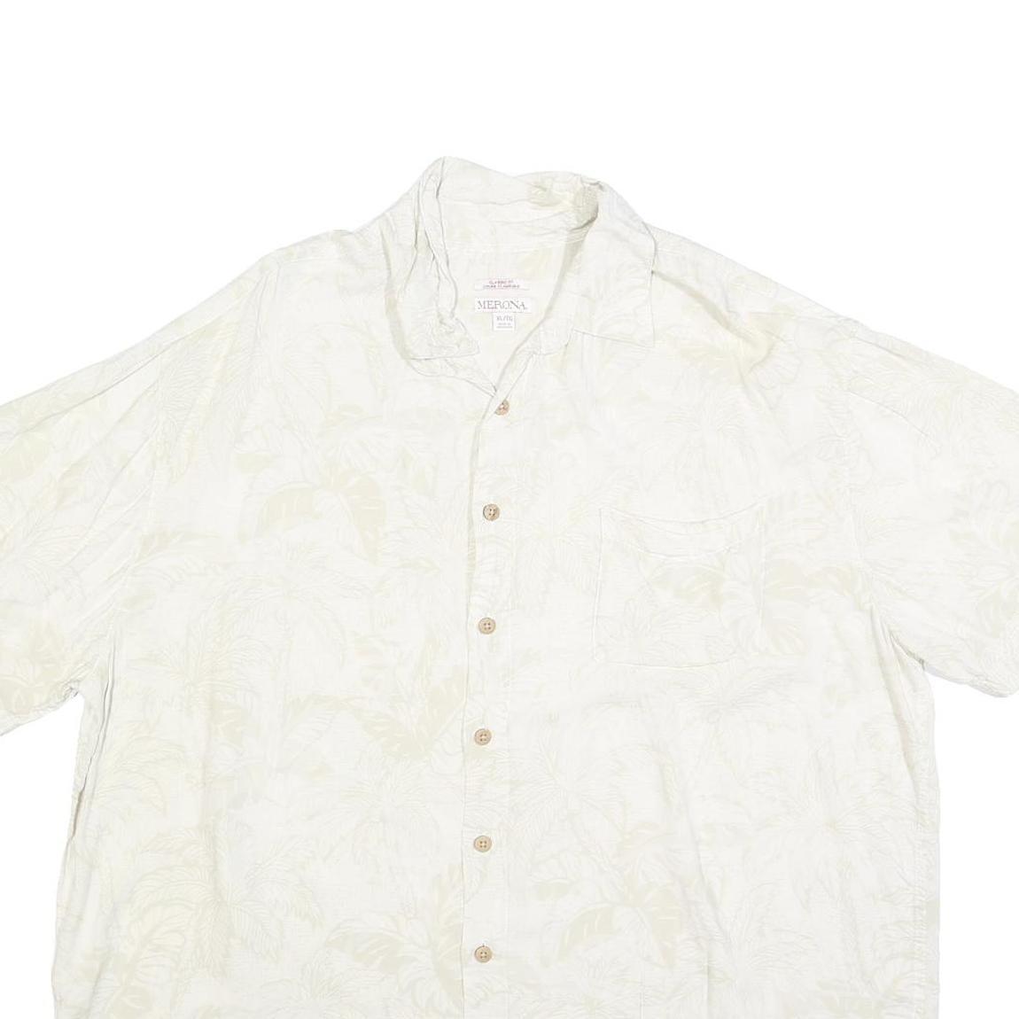 MERONA Mens White & Cream Cotton Blend Shirt XL Summer Casual Button